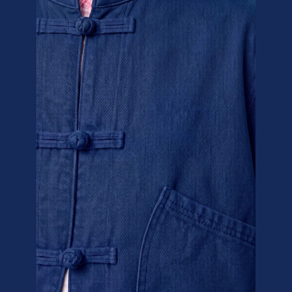 Navy Denim Round Cropped Jacket with Frog Toggle Closures - Picture 7 of 7